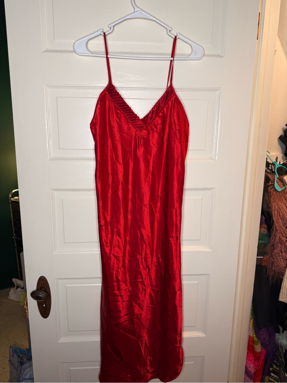 American Vintage Red Satin Slip Chemise with V-Neck